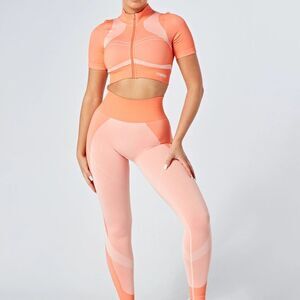 Twill Active Recycled Colour Block Body Fit Legging - Coral